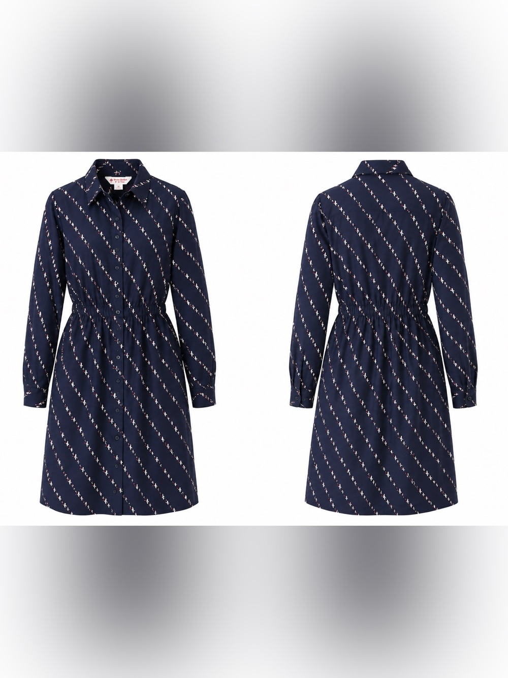 Brooks Brothers Navy Dress with White and Red Crane Print